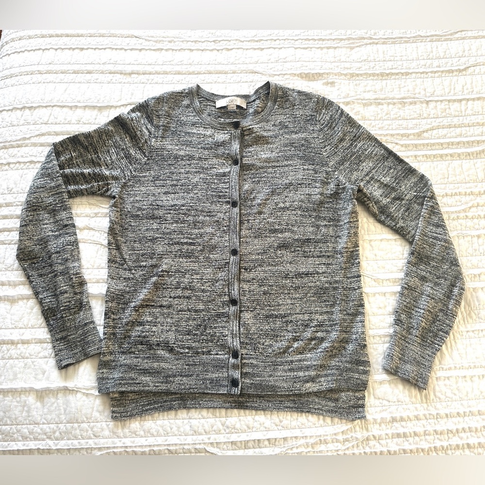 Loft Women's Space Dye Black & White Long Sleeve Cotton Blend Cardigan Sz S